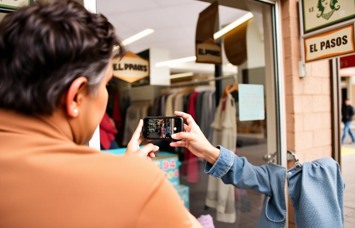 El Paso shop owner taking a photo of their storefront