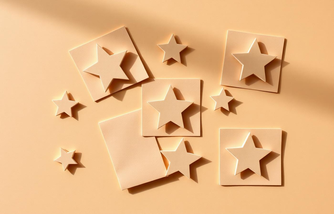Paper stars arranged on a desk representing customer reviews